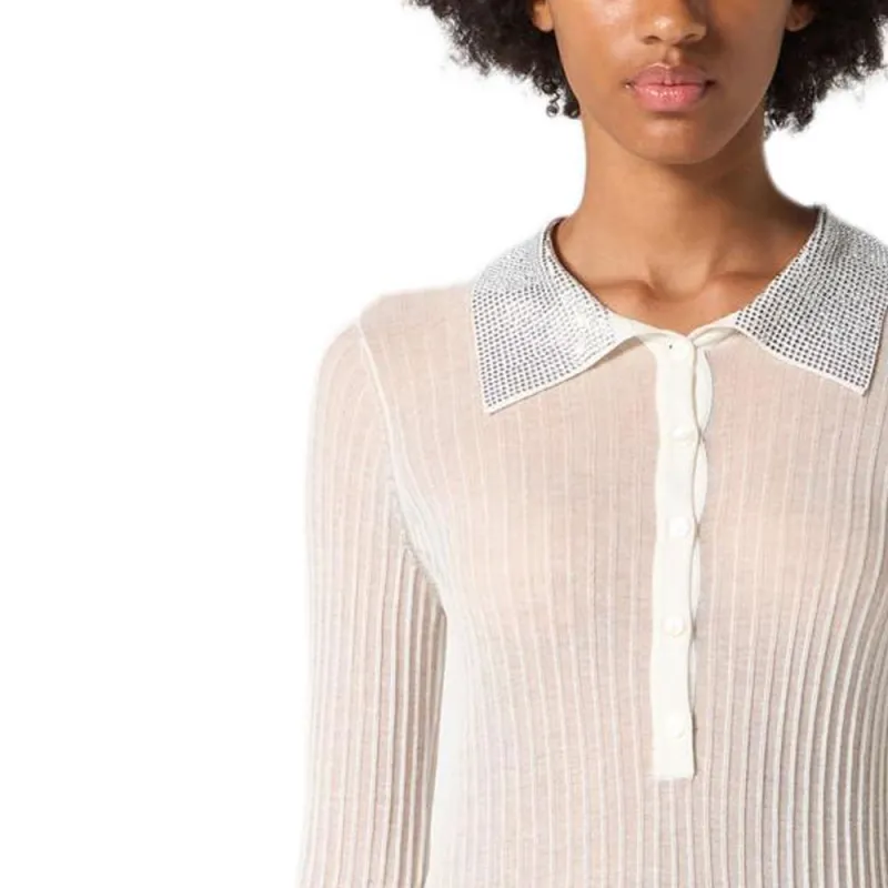 Blumarine Embellished Ribbed Polo Shirt-4