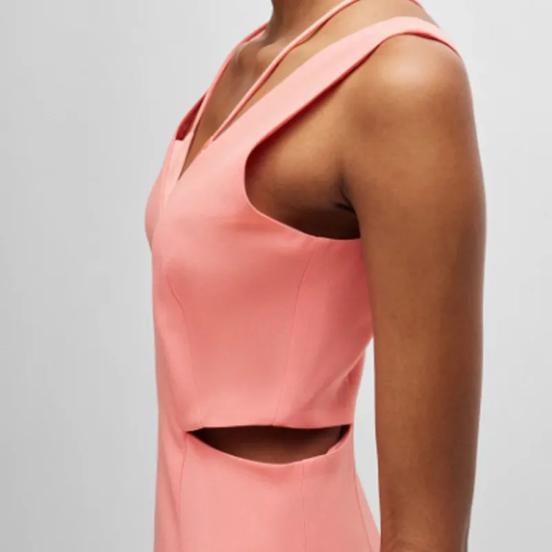 HUGO BOSS V Neck Dress With Cut Out Details Sleeveless Dress Women's Pink-4