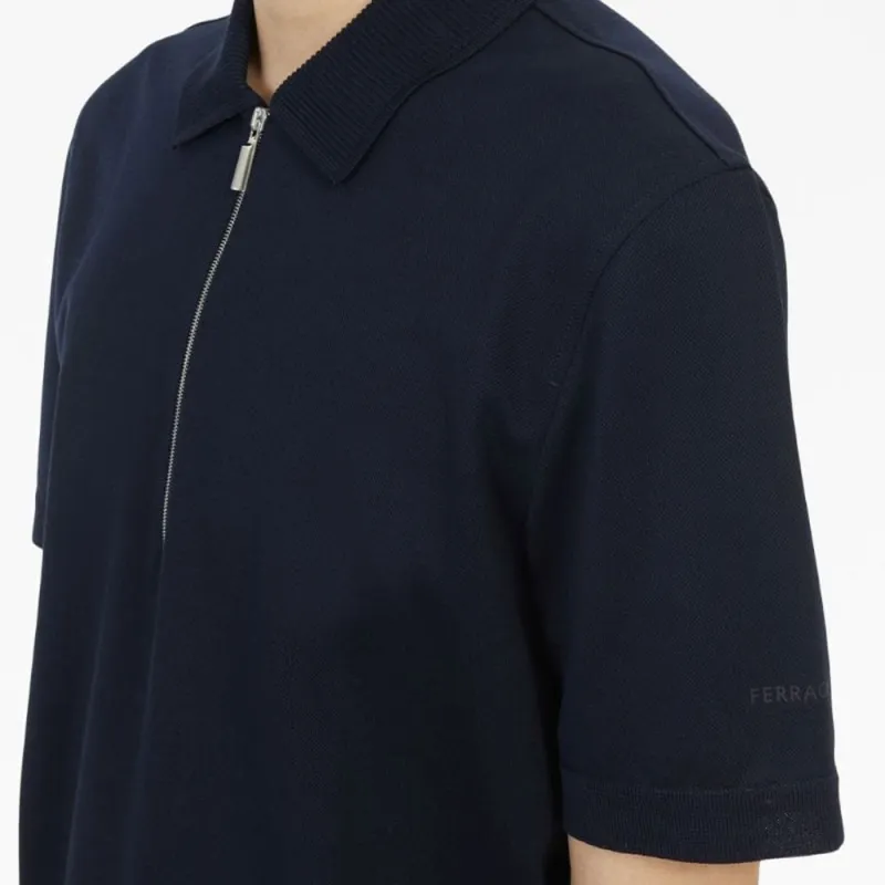Ferragamo Short-zip Cotton Polo Shirt-4