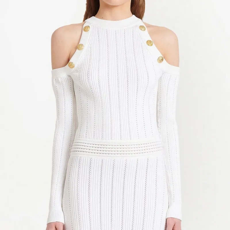 BALMAIN Long Sleeved Dresses Women's White-4