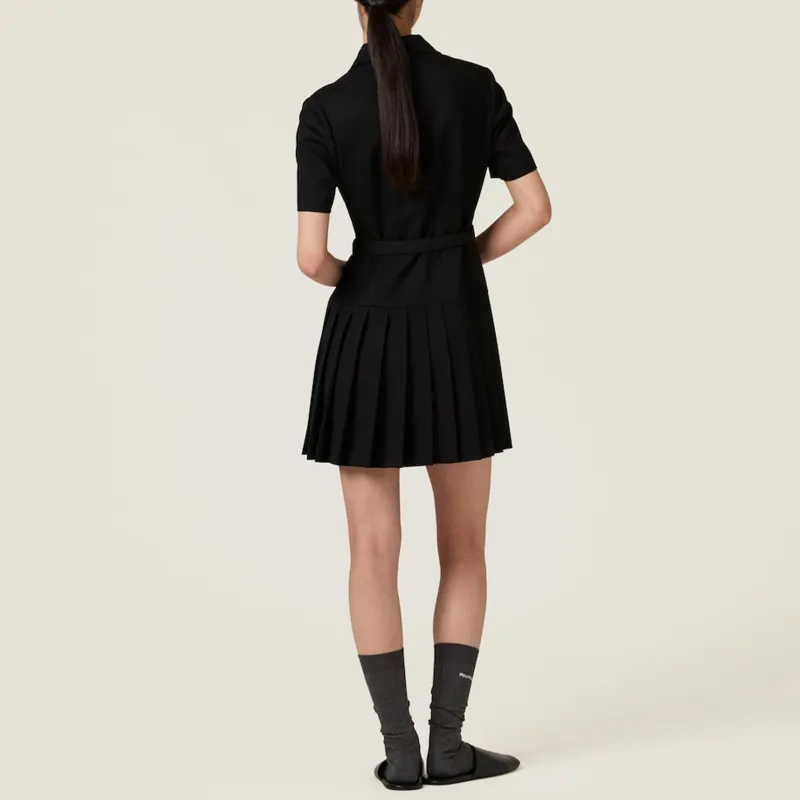 MIU MIU Short Sleeved Belted Pleated Dress-3