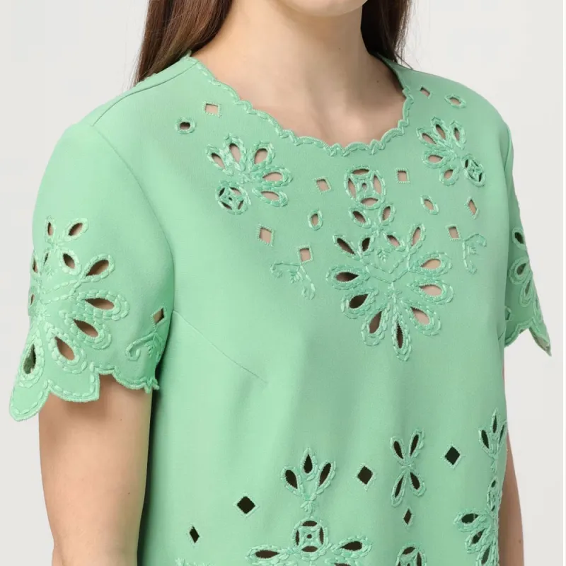 ERMANNO SCERVINO Openwork Crewneck Cropped Blouse-4