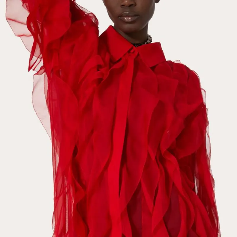 Valentino Long Sleeved Dress Women's Red-4