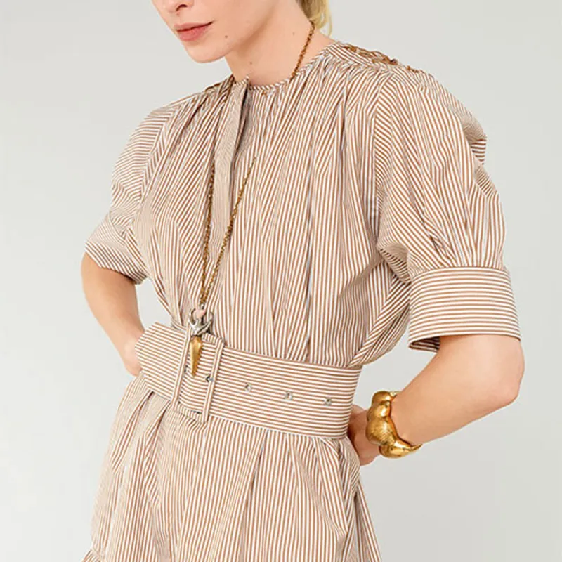 Chloe Short Sleeved Dress Women's Beige-2