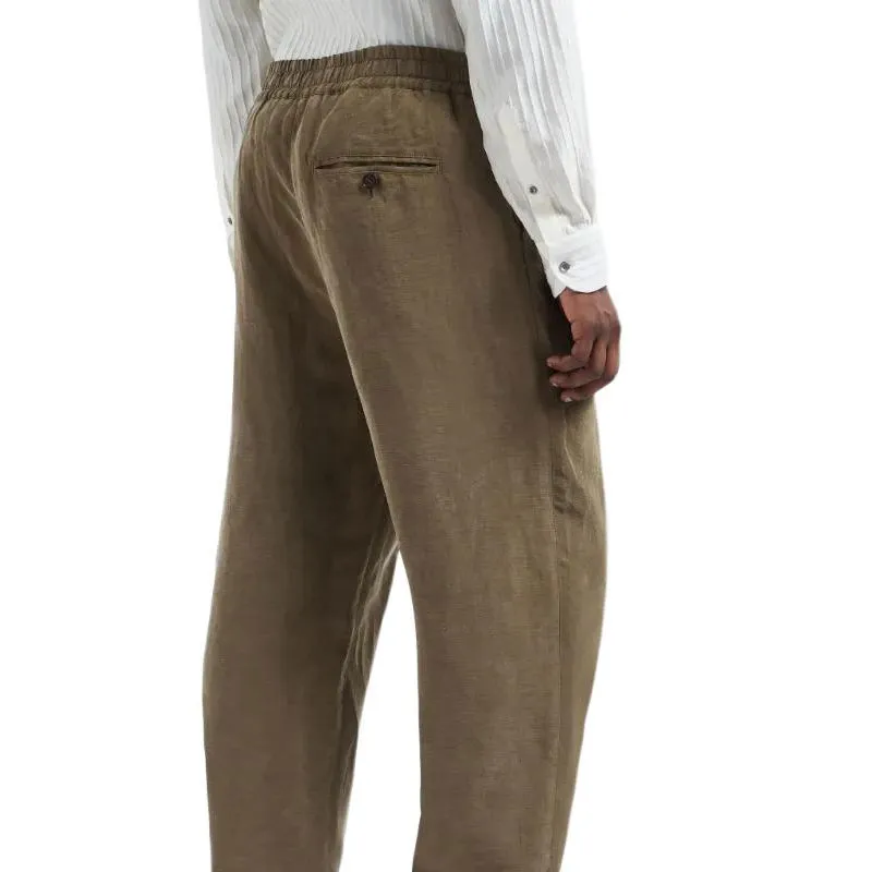 GIORGIO ARMANI Single pleat Trousers In Linen And Lyocell-4