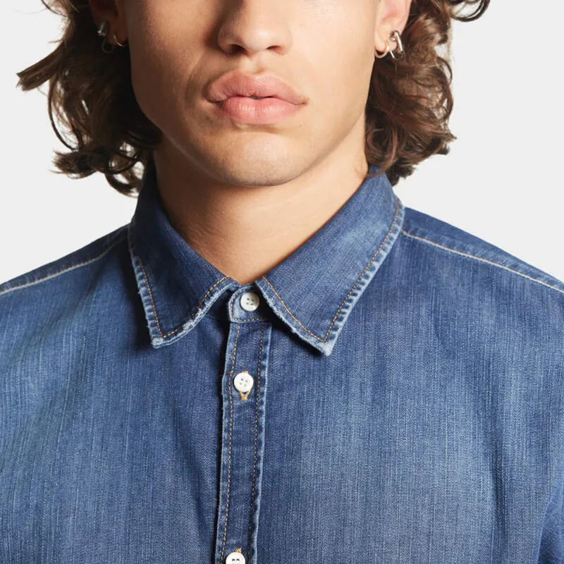 Dsquared2 Long Sleeved Faded Denim Shirt-5