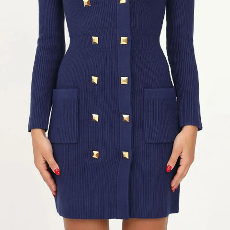 Elisabetta Franchi FW22 Long Sleeved Dress Women's Blue-4