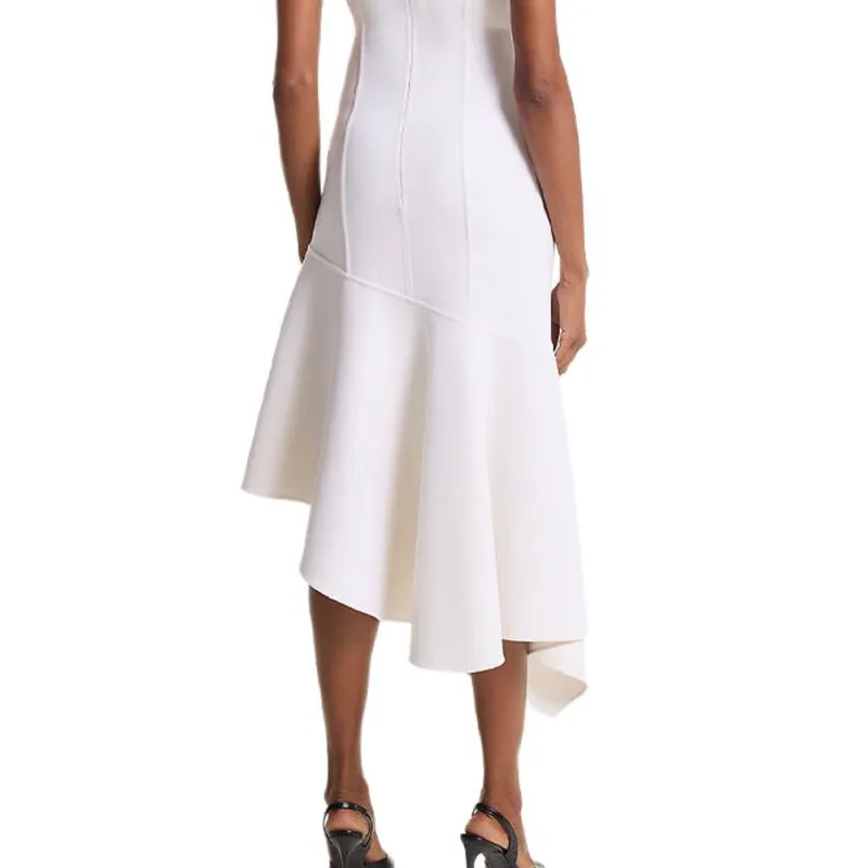 MICHAEL KORS Stretch Wool Asymmetric Sheath Dress-4