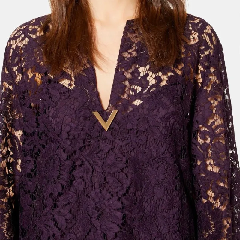 Valentino Long Sleeved Dress Women's Purple-4