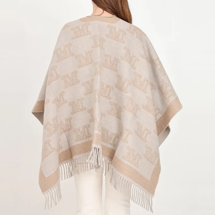 MaxMara All Over Logo Patterned Fringed Edge Cape-2