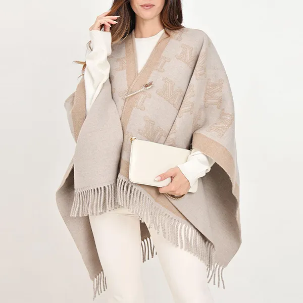 MaxMara All Over Logo Patterned Fringed Edge Cape-1