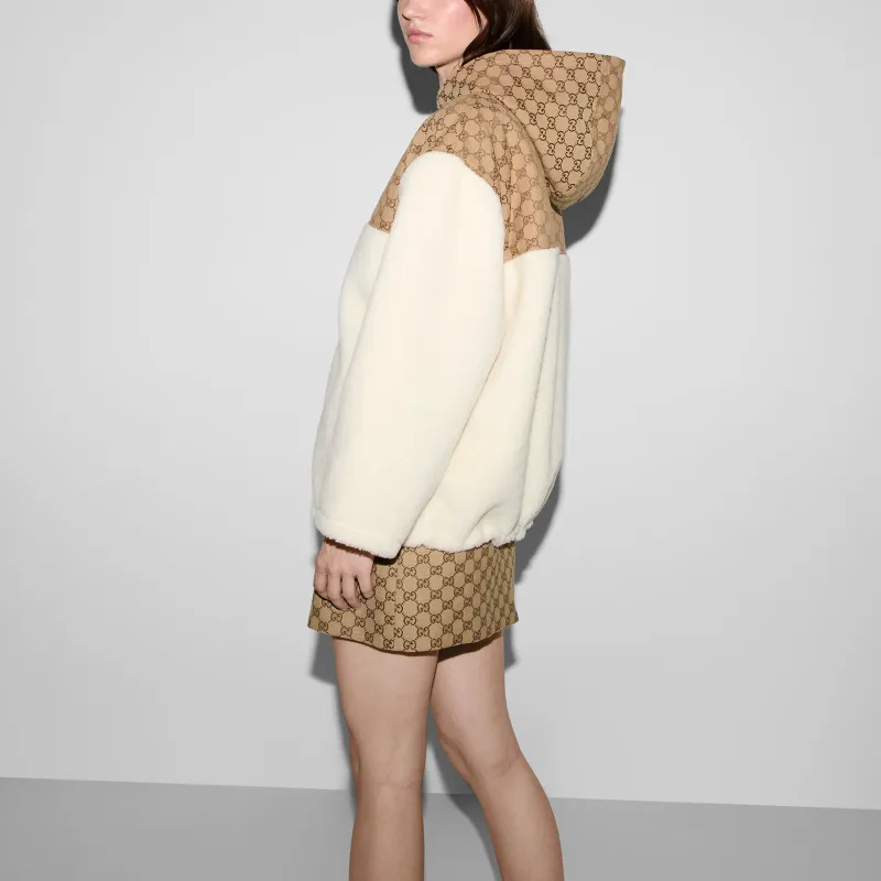 GUCCI Intarsia Wool Fleece Zip Jacket 'White/Camel'-4