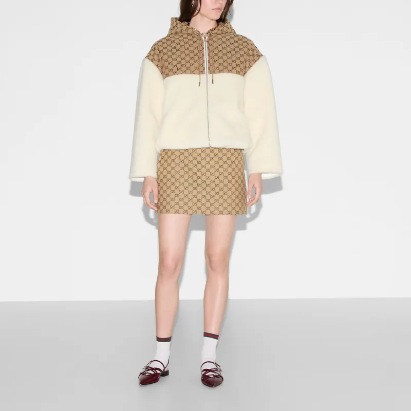 GUCCI Intarsia Wool Fleece Zip Jacket 'White/Camel'-1