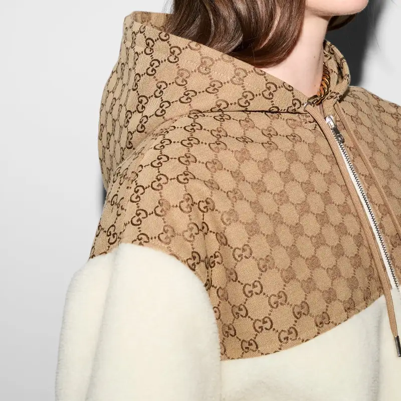 GUCCI Intarsia Wool Fleece Zip Jacket 'White/Camel'-5