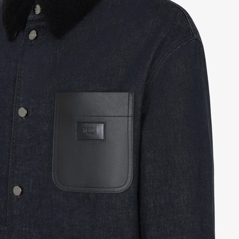 FENDI Logo Detailed Long Sleeved Denim Jacket-4