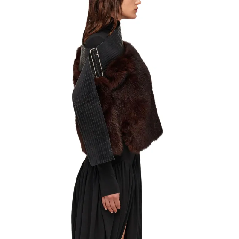 Ferragamo Belted Shearling Wraparound Style Cape-4