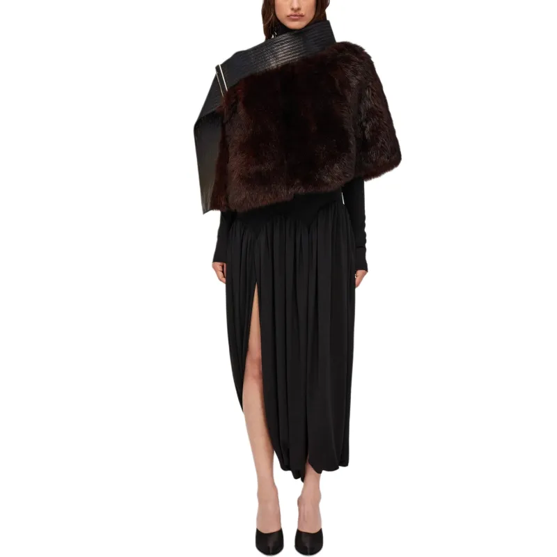 Ferragamo Belted Shearling Wraparound Style Cape-2