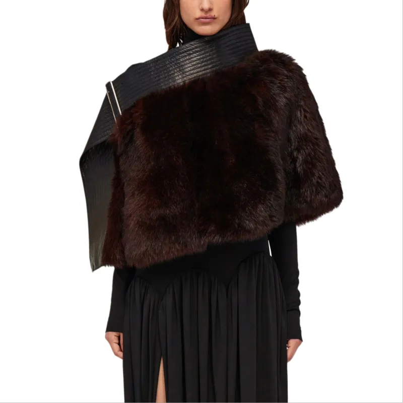 Ferragamo Belted Shearling Wraparound Style Cape-1