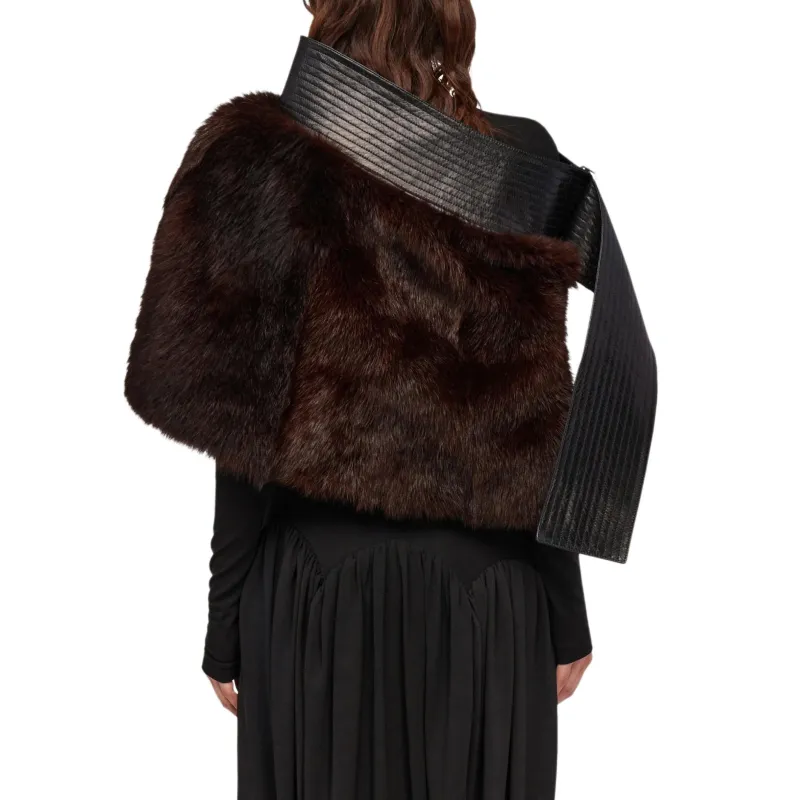 Ferragamo Belted Shearling Wraparound Style Cape-3