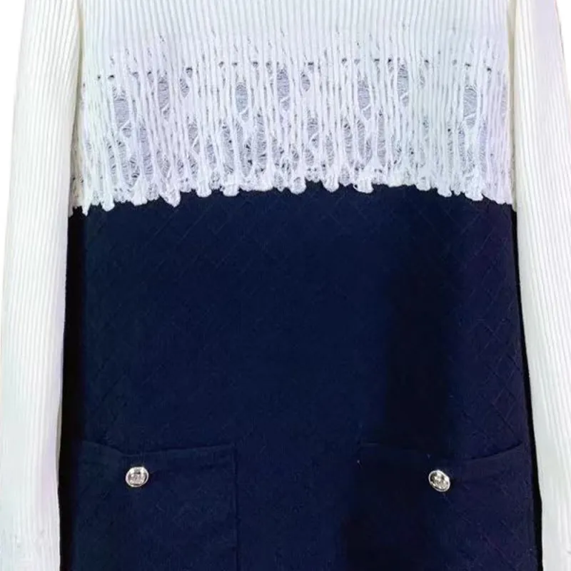 CHANEL Long-Sleeved Dresses Women's Black White-1