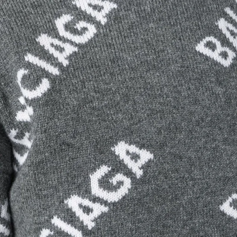Balenciaga All Over Logo Wool Crewneck 'Dark Grey/White'-5