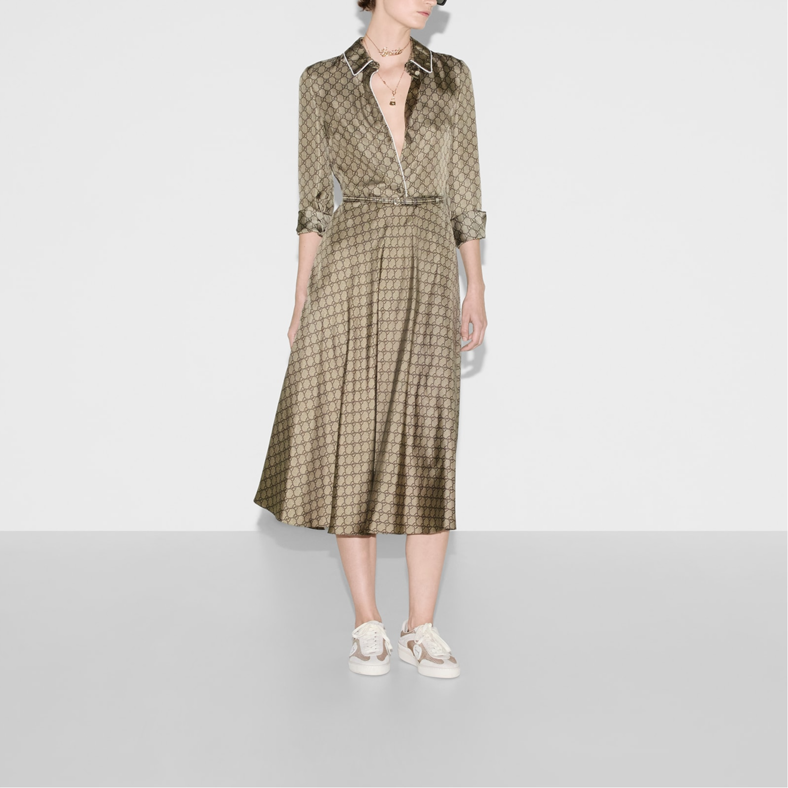 【関税＆送料込み】Gucci Shirtdress GUCCI Monogrammed Collared Shirt Dress - POIZON