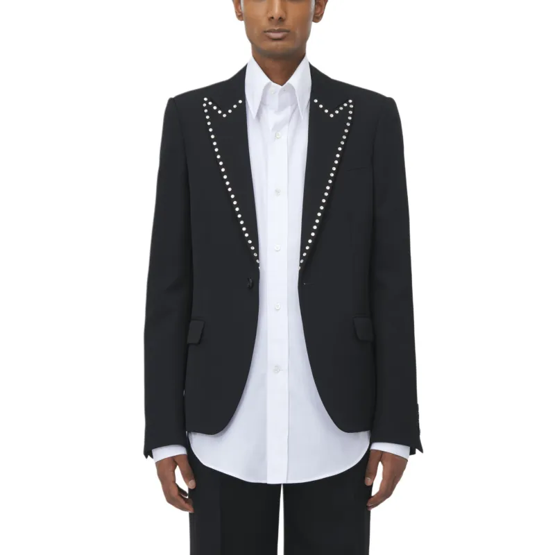 Alexander McQueen Stud Embellished Embroidered Single Breasted Jacket-3