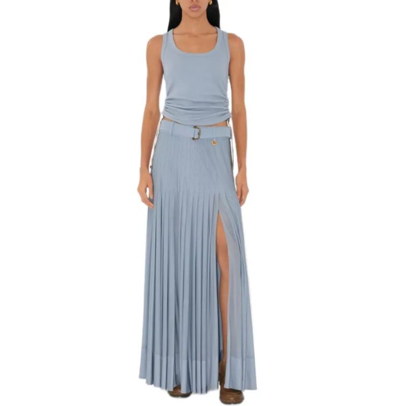 Burberry SS25 Knit Long Skirt Women's Light Blue-1