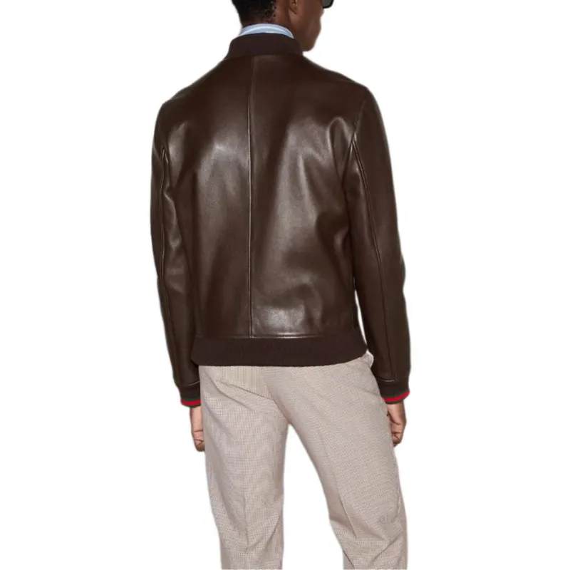 GUCCI Leather Jacket Coat Men's Brown-2