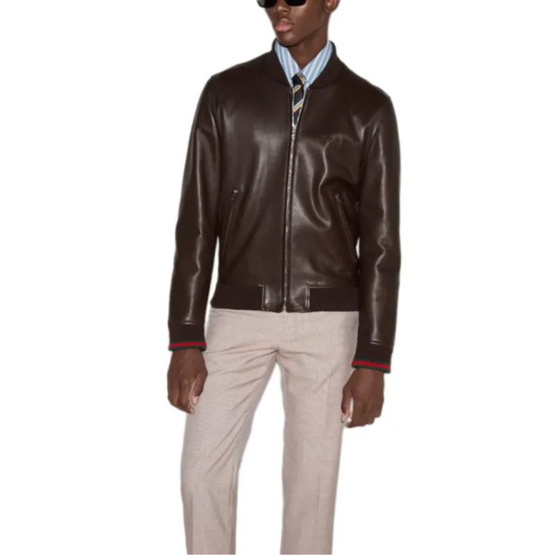 GUCCI Leather Jacket Coat Men's Brown-3