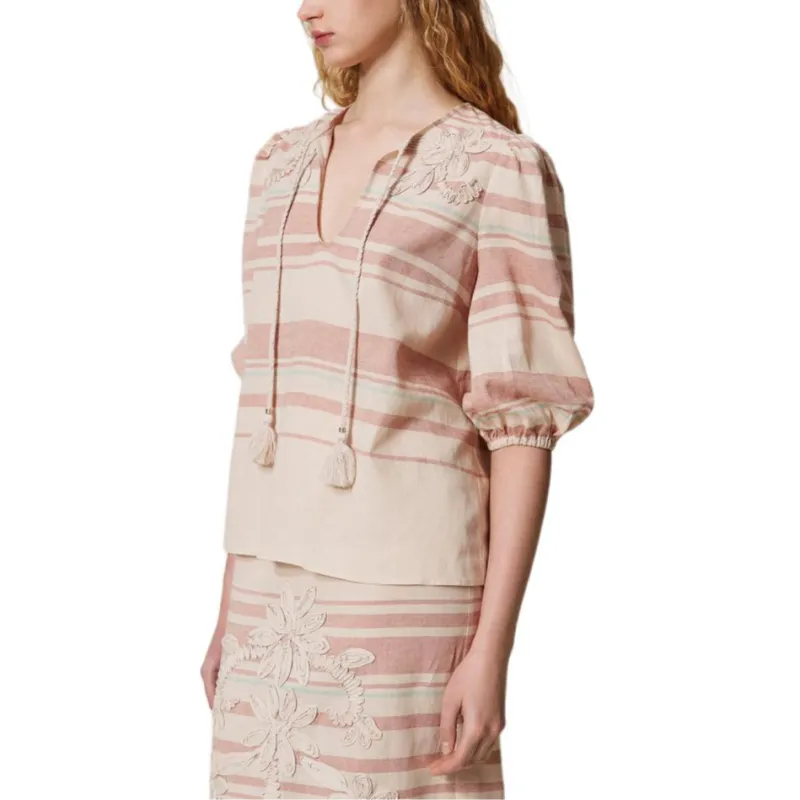 Twinset Striped Embroidered Blouse-4