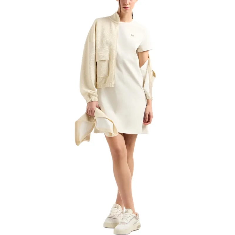 EMPORIO ARMANI EA7 Short Sleeved Dress Women's Almond White-1