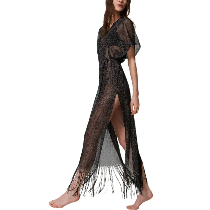 TWINSET MILANO SS25 Shawl Wrap Skirt Women's Black-3