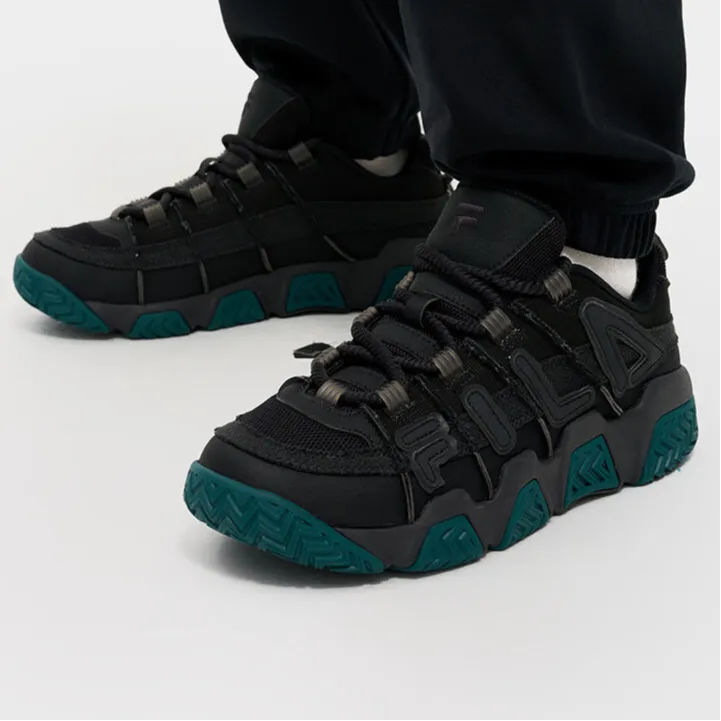 FILA FUSION BARRICADE Puffy Shoes Anti-Slip Wear-Resistant Low-Top Vintage Basketball Shoes Men's Black-3