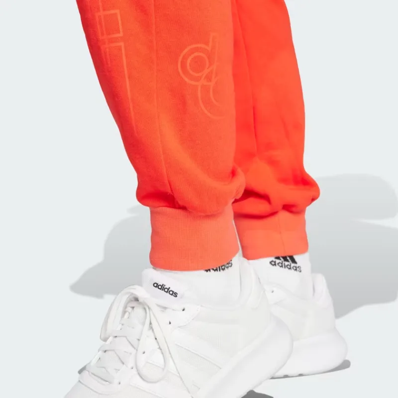 Adidas French Terry Print Regular Pants Knitted Sports Pants Women's Orange-4