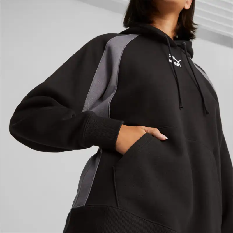 PUMA CLASSICS Classics Block Hoodie Women's Sweatshirt Women's Black-Gray-4