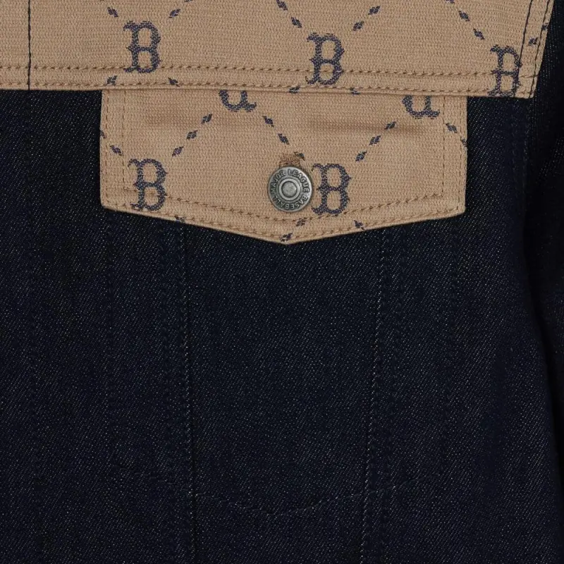 MLB Denim Mixed Jacquard Dia Monogram Boston Red Sox Denim Jackets Coats Unisex Marine Blue-5