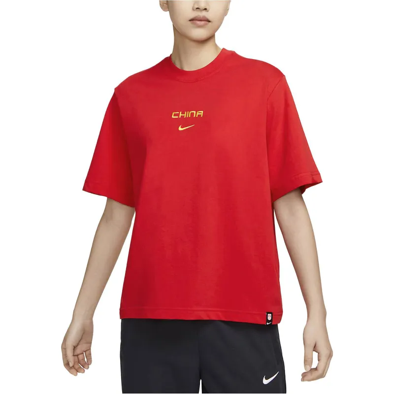 Nike "CHINA TEAM" Women's Retro Sporty Drop Shoulder T-Shirt Red-2