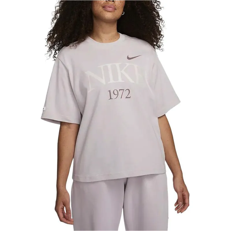 Nike Sportswear Classics Drop Shoulder Sleeve T Shirt Women's Gray Purple-2