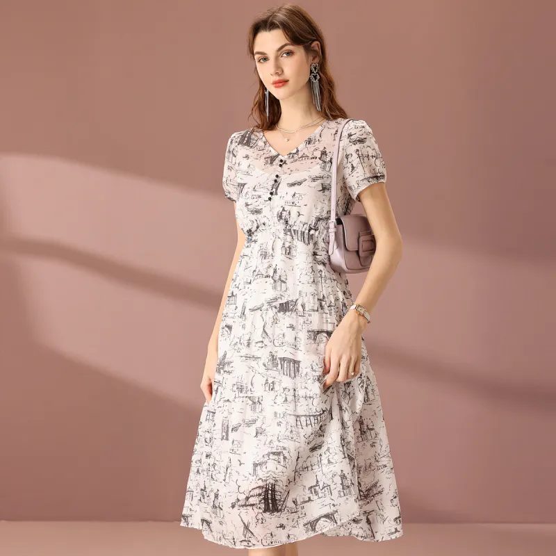 FENHONGMALI Short Sleeved Dresses Women's White-2
