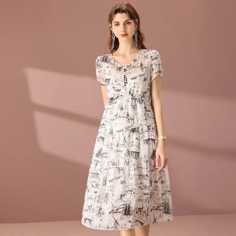 FENHONGMALI Short Sleeved Dresses Women's White-3