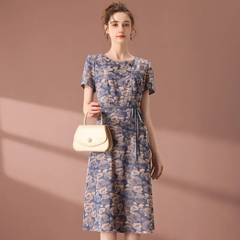 FENHONGMALI Short Sleeved Dresses Women's Blue-2