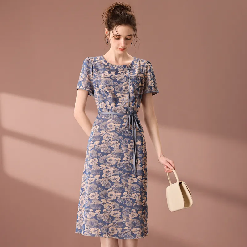FENHONGMALI Short Sleeved Dresses Women's Blue-3