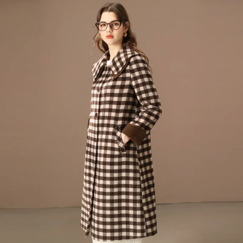 FENHONGMALI Coats Women's Apricot Grid-3