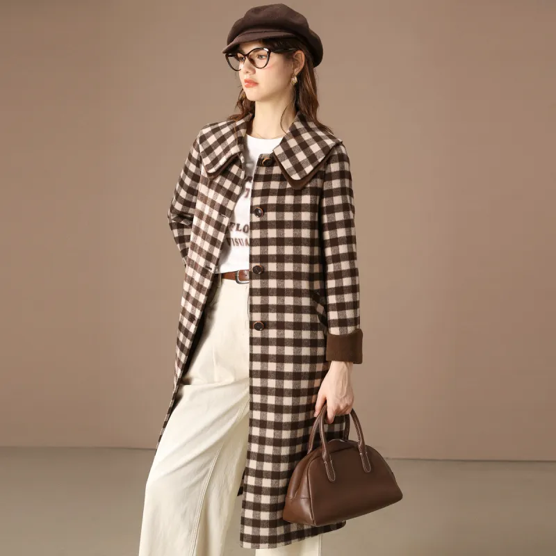 FENHONGMALI Coats Women's Apricot Grid-2