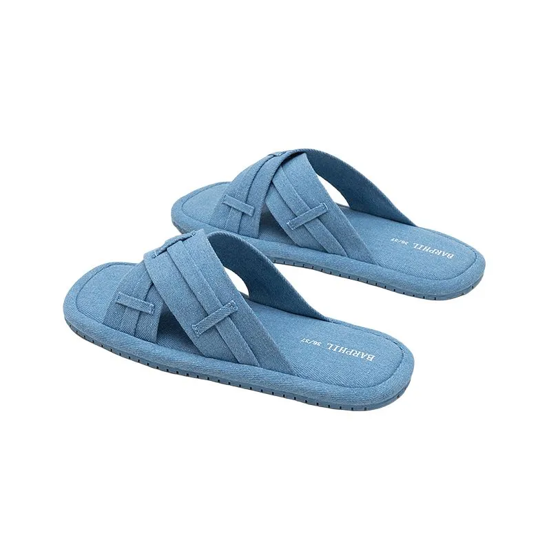 Barphil Slip Resistant Abrasion Resistant Odor Resistant Slide Slippers Women's Light Blue Denim-2