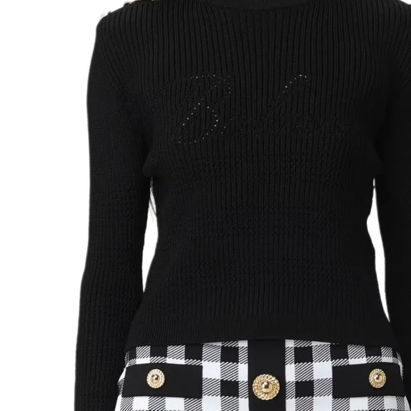 BALMAIN Signature Logo Embellished Crewneck Jumper-5