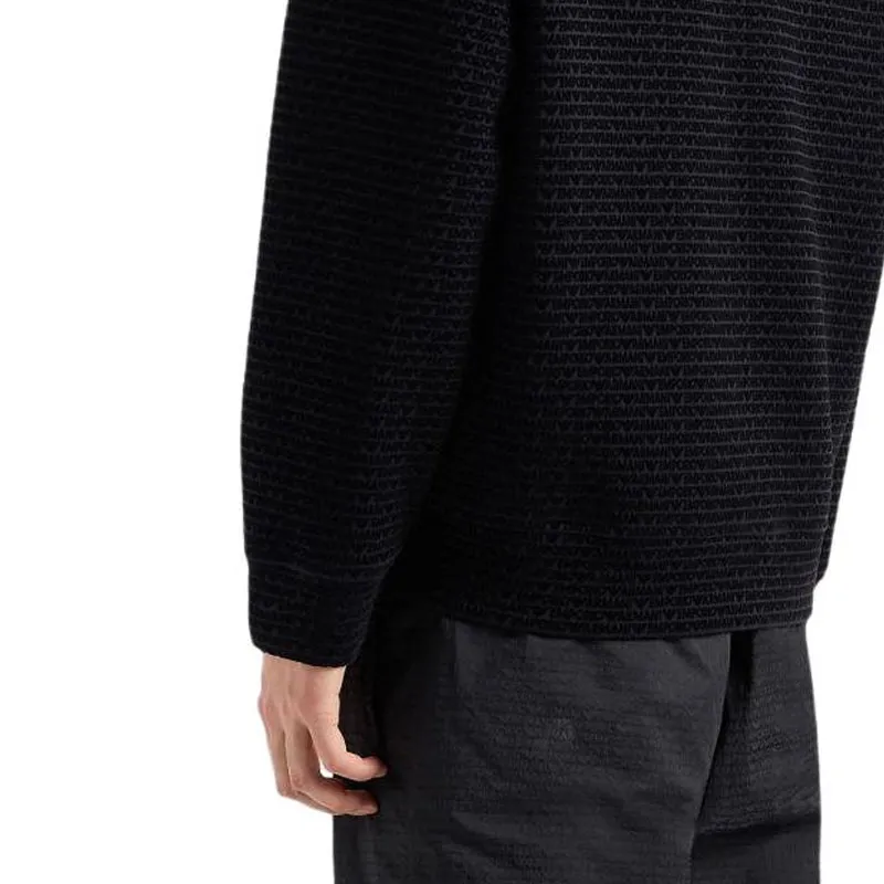 EMPORIO ARMANI Double jersey Hooded Zip up Sweatshirt With All over Flocked Lettering-4