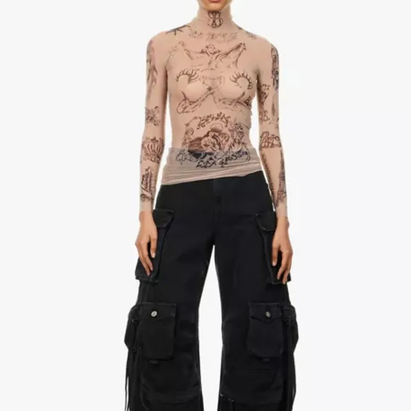 Balenciaga Tatoo Long Sleeve Top 'Light Beige'-3