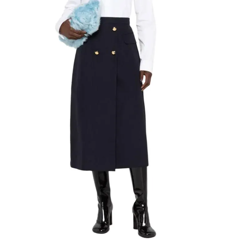 Alexander McQueen Pleated Button Detailed Midi Skirt-3